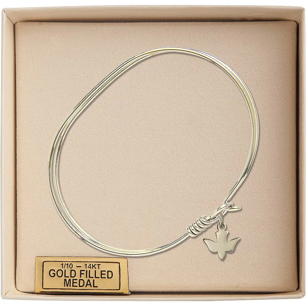 Adult 7" Oval Gold Plated Bangle Bracelet with Holy Spirit Charm - Image 2