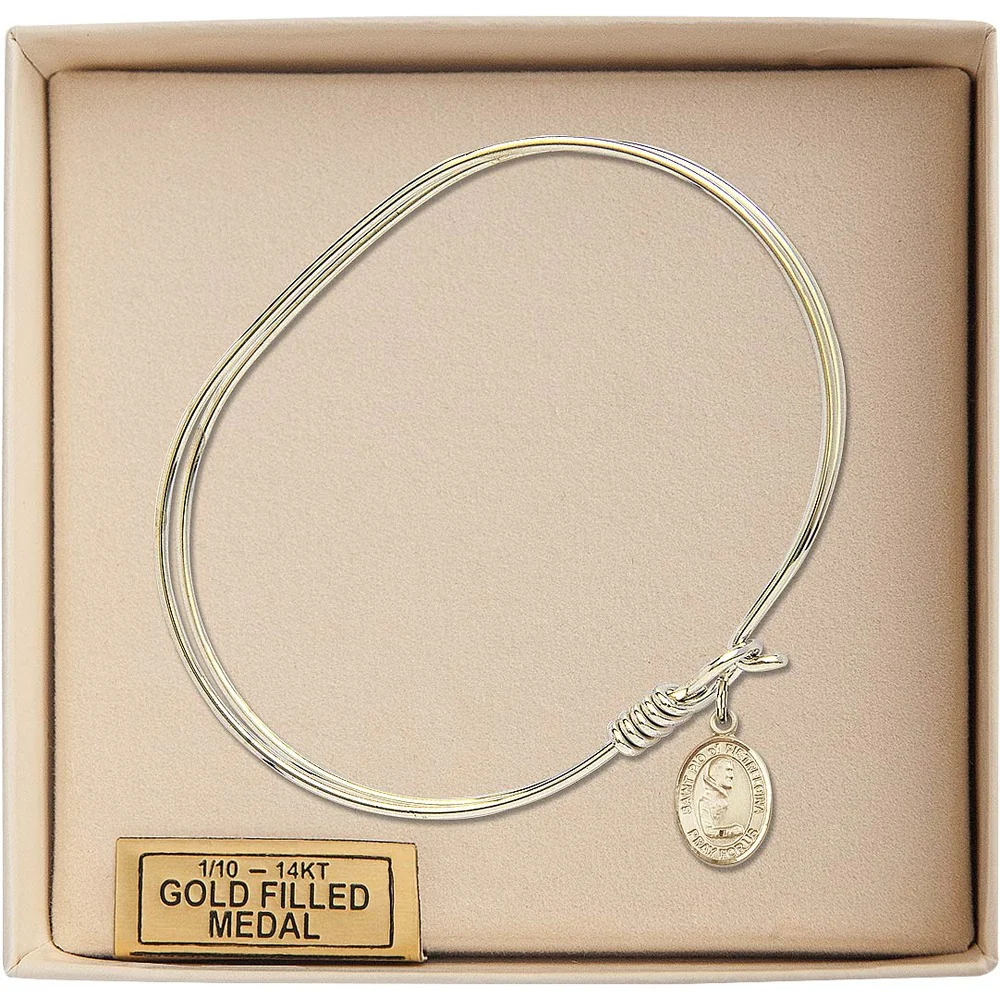 Adult 7" Oval Gold Plated Bangle Bracelet with St. Pio of Pietrelcina Medal Charm - Image 2