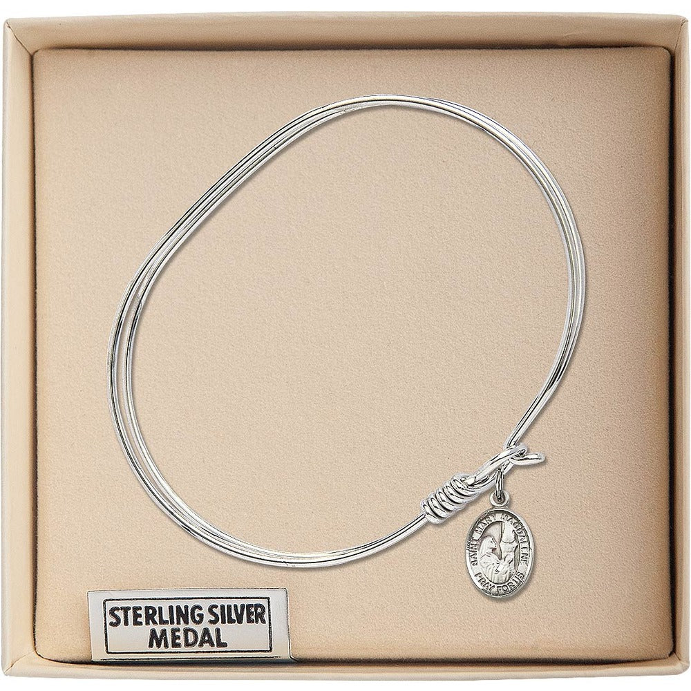 Adult 7" Oval Rhodium Plated Bangle Bracelet with St. Mary Magdalene Medal Charm - Image 3