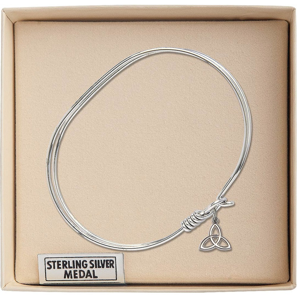 Adult 7" Oval  Rhodium Plated Bangle Bracelet with Trinity Irish Knot Charm - Image 3
