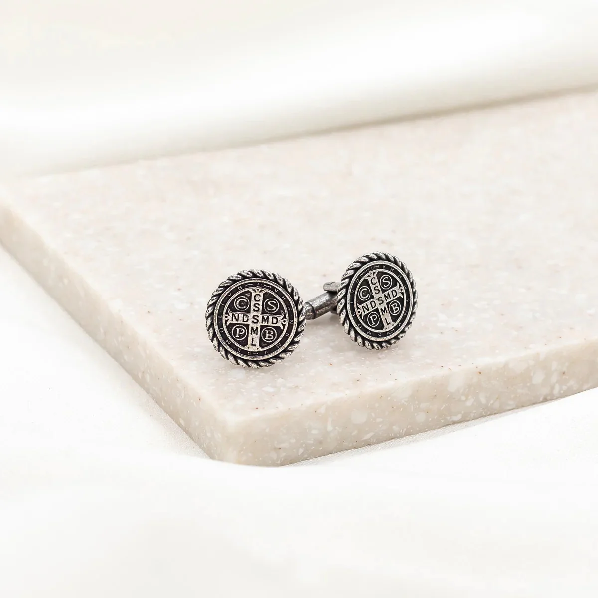 Benedictine Cuff Links - Antique Gold or Silver Finish - Image 2