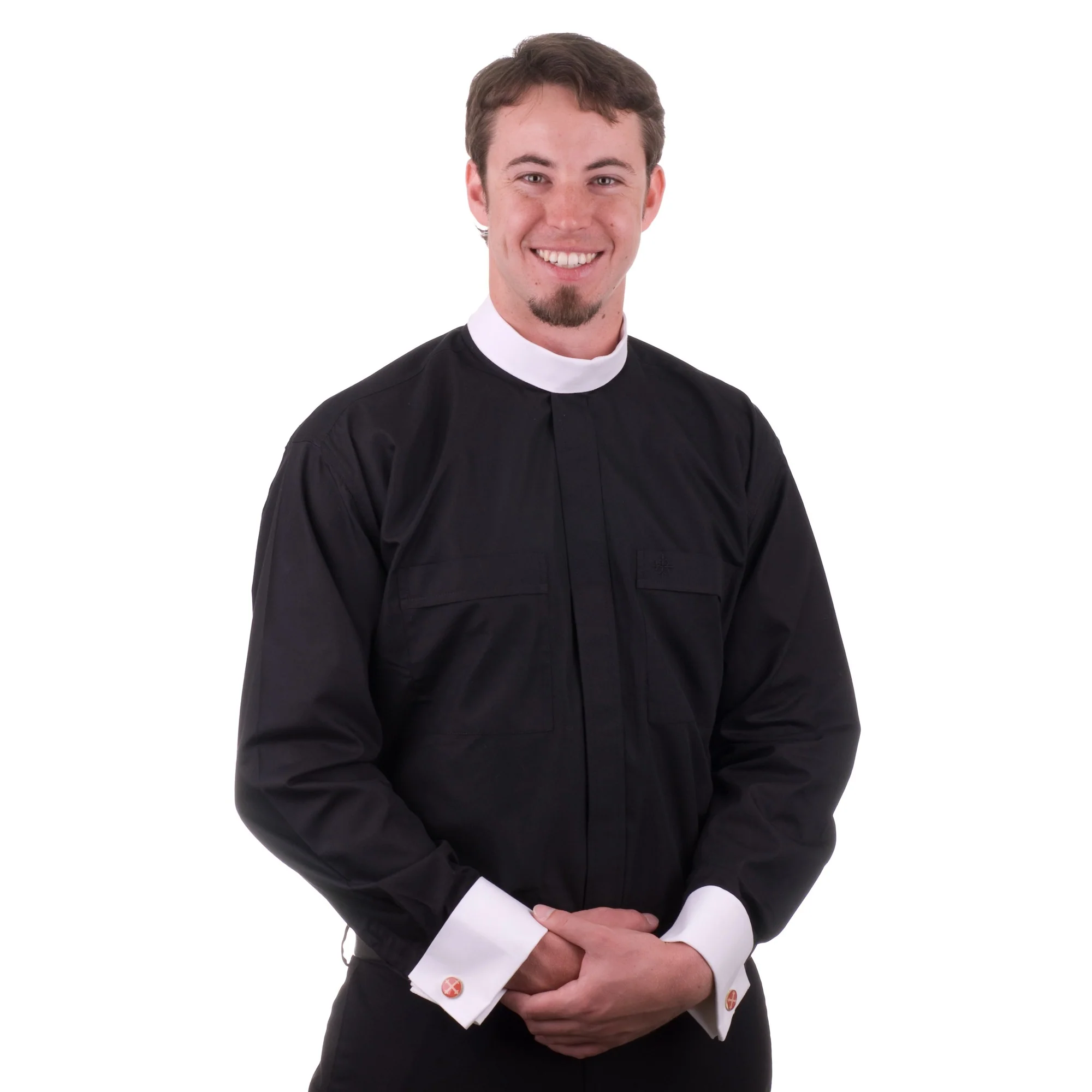 Black Long Sleeve Clergy Shirt with Cuffs - Image 13