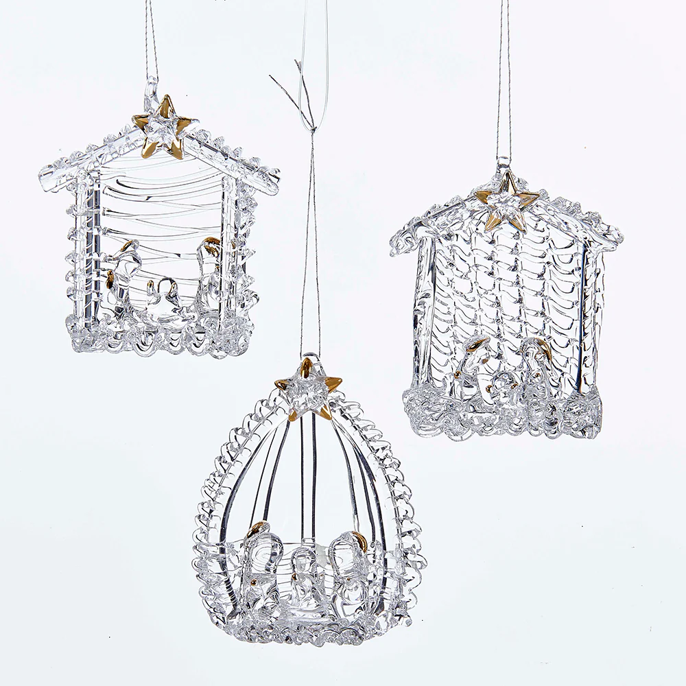 Blown Glass Nativity Ornament Set - 3 Pieces