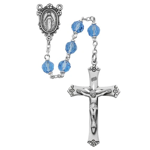 Blue Tin Cut Crystal Rosary
