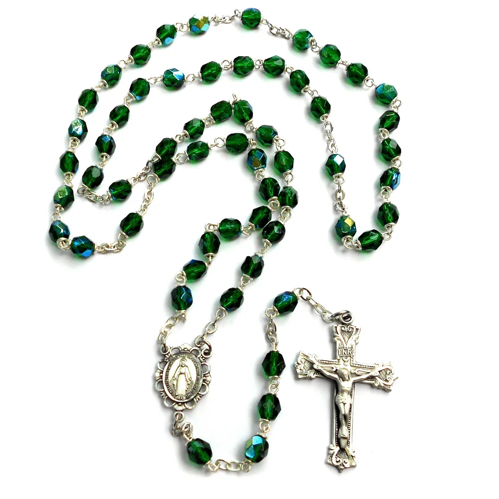 Bohemian Glass Birthstone Rosary – Emerald / May - Image 2