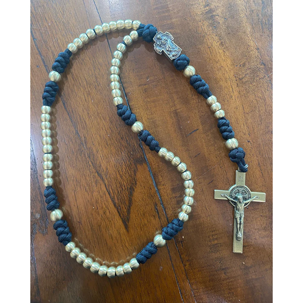 Brass St. Michael & St. Benedict Paracord Rosary - Image 5