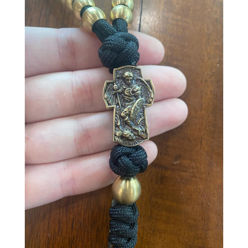 Brass St. Michael & St. Benedict Paracord Rosary - Image 6
