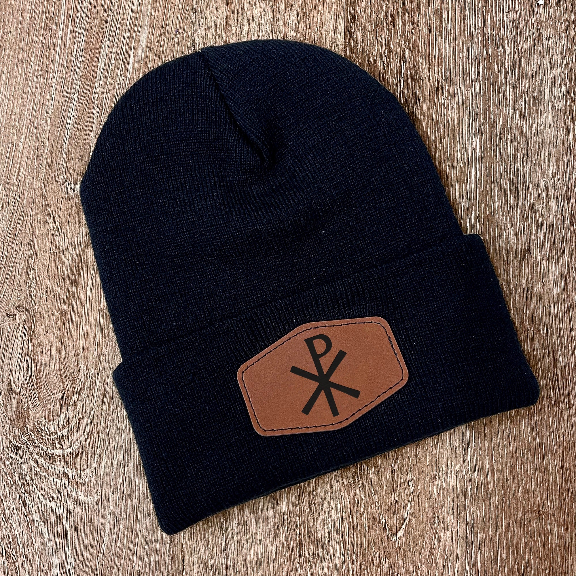 Chi Rho Leather Patch Beanie