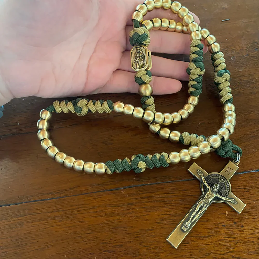 Deluxe Green Paracord & Brass St. Joseph Rosary - Image 2