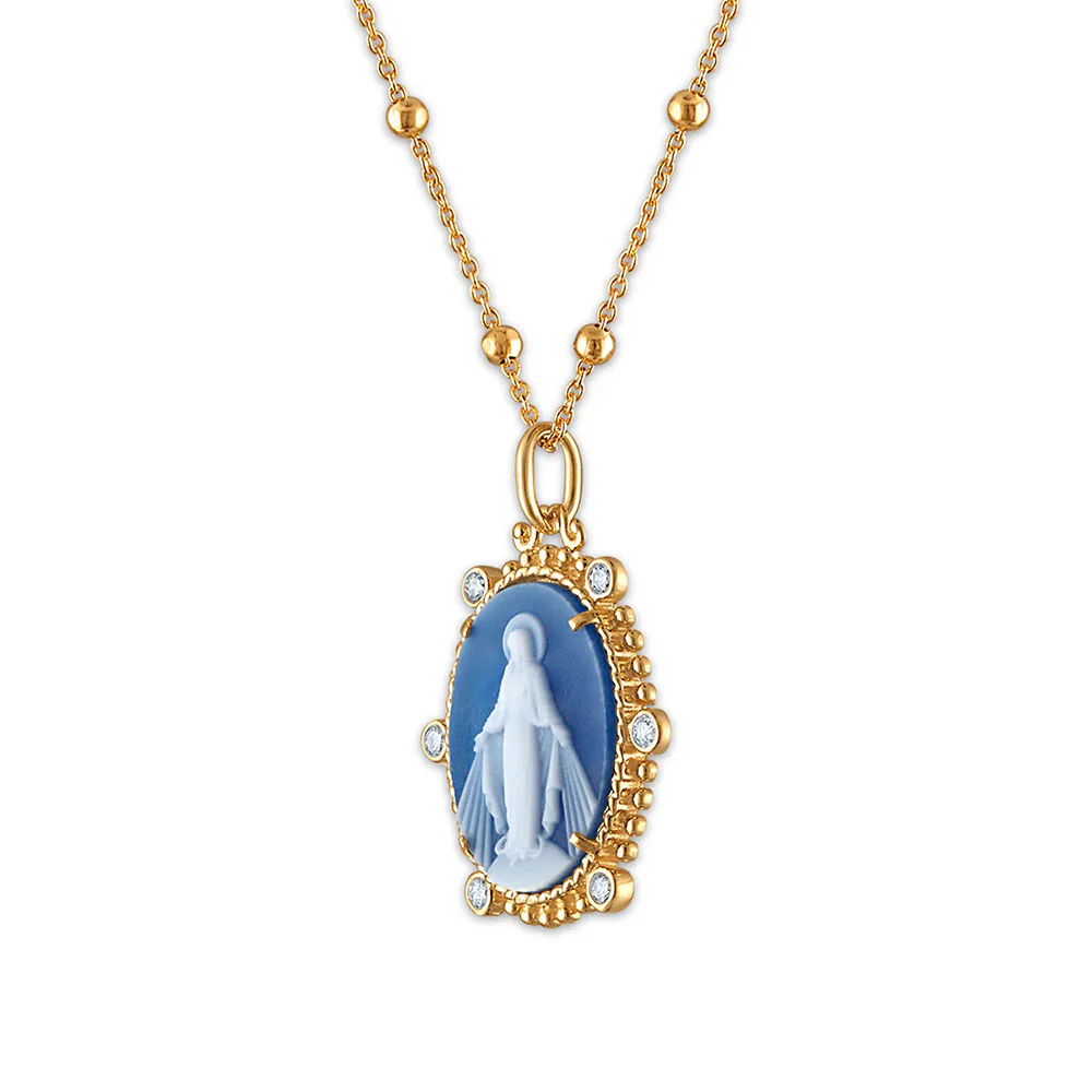 Diamond Accent Miraculous Mary Stone Cameo Necklace - Image 9