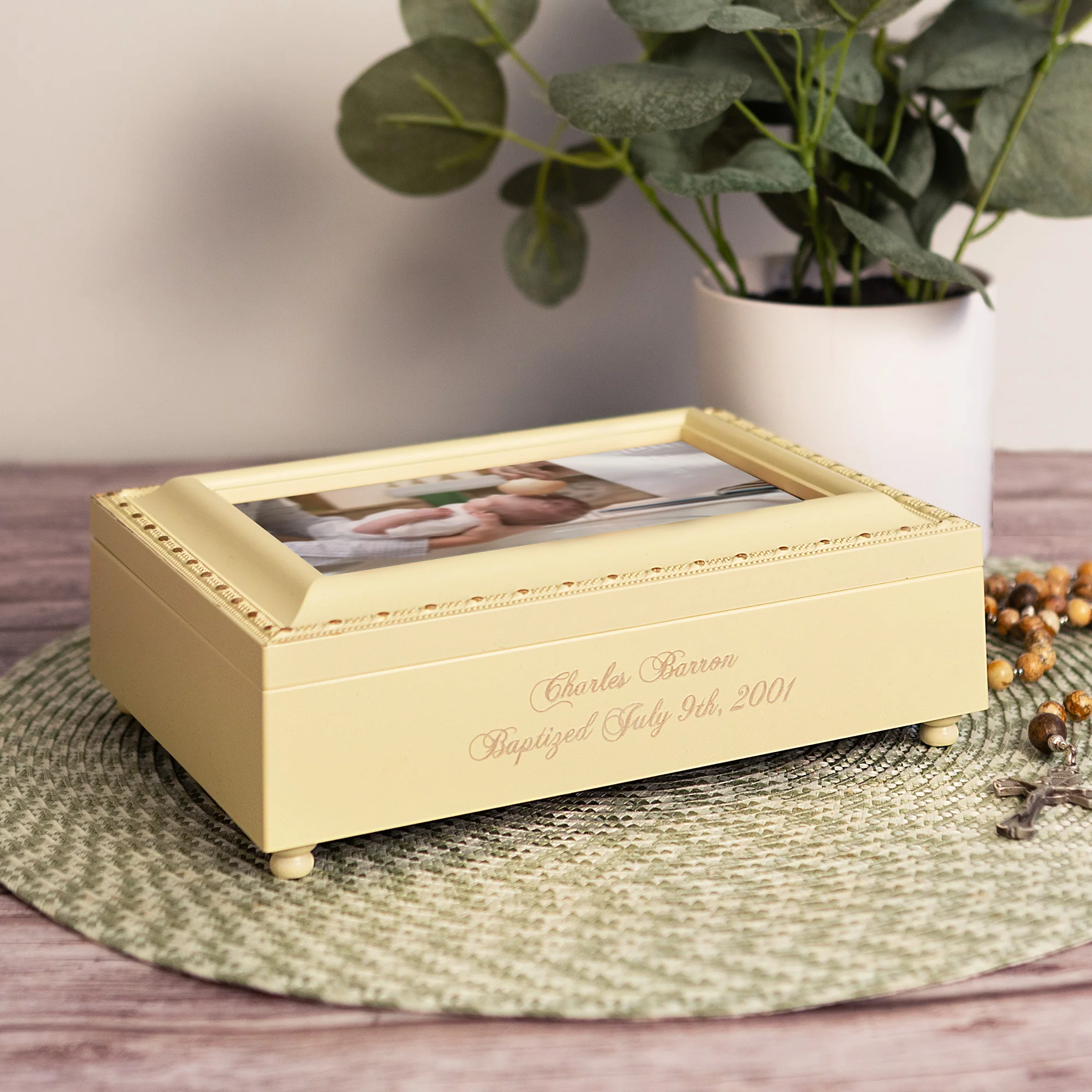 Engraved Baptism Frame Keepsake Music Box
