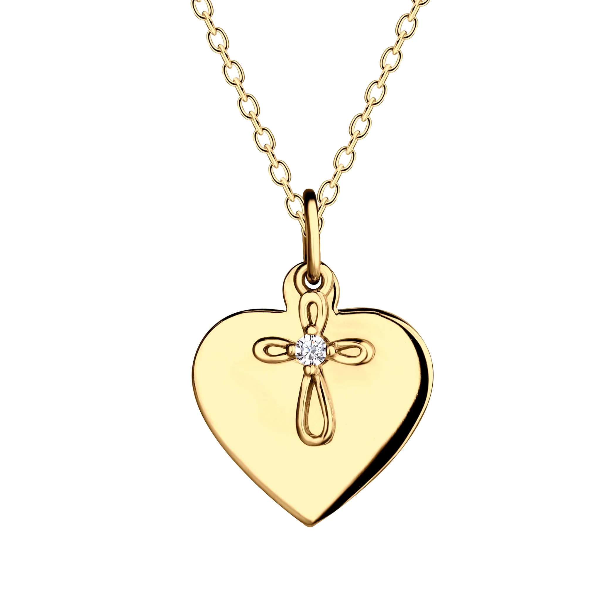First Communion Crystal Heart & Cross Necklace - Multiple Chain Lengths