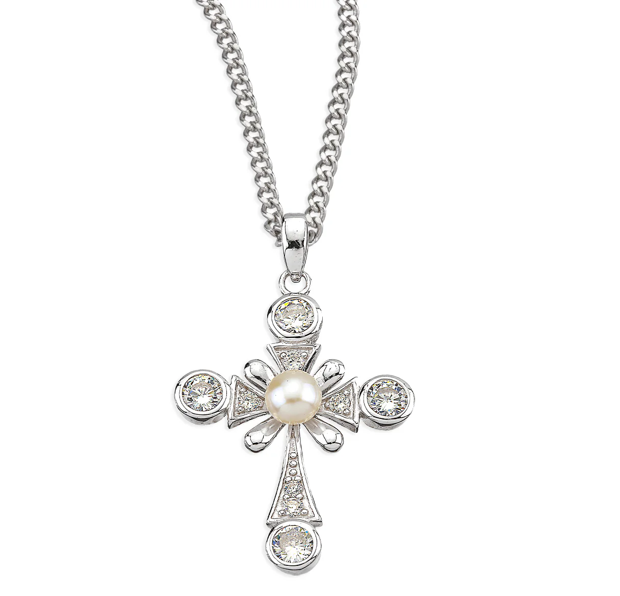 Freshwater Pearl & Cubic Zirconia Cross Necklace