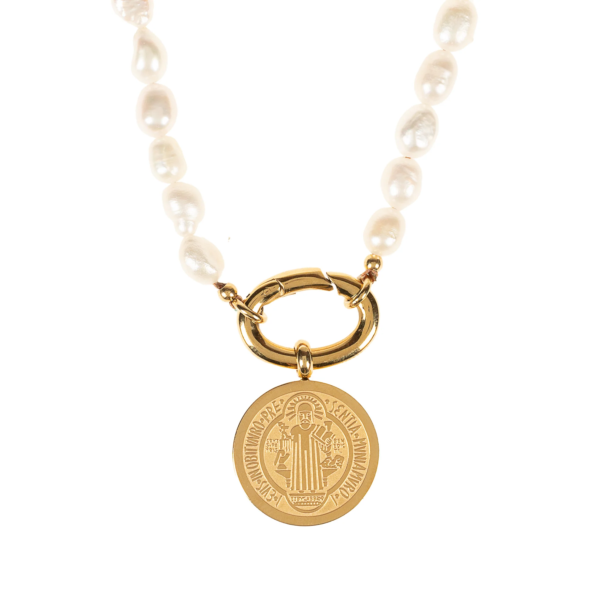 Freshwater Pearl & Gold St. Benedict Medal Necklace - Small or Large - Image 2