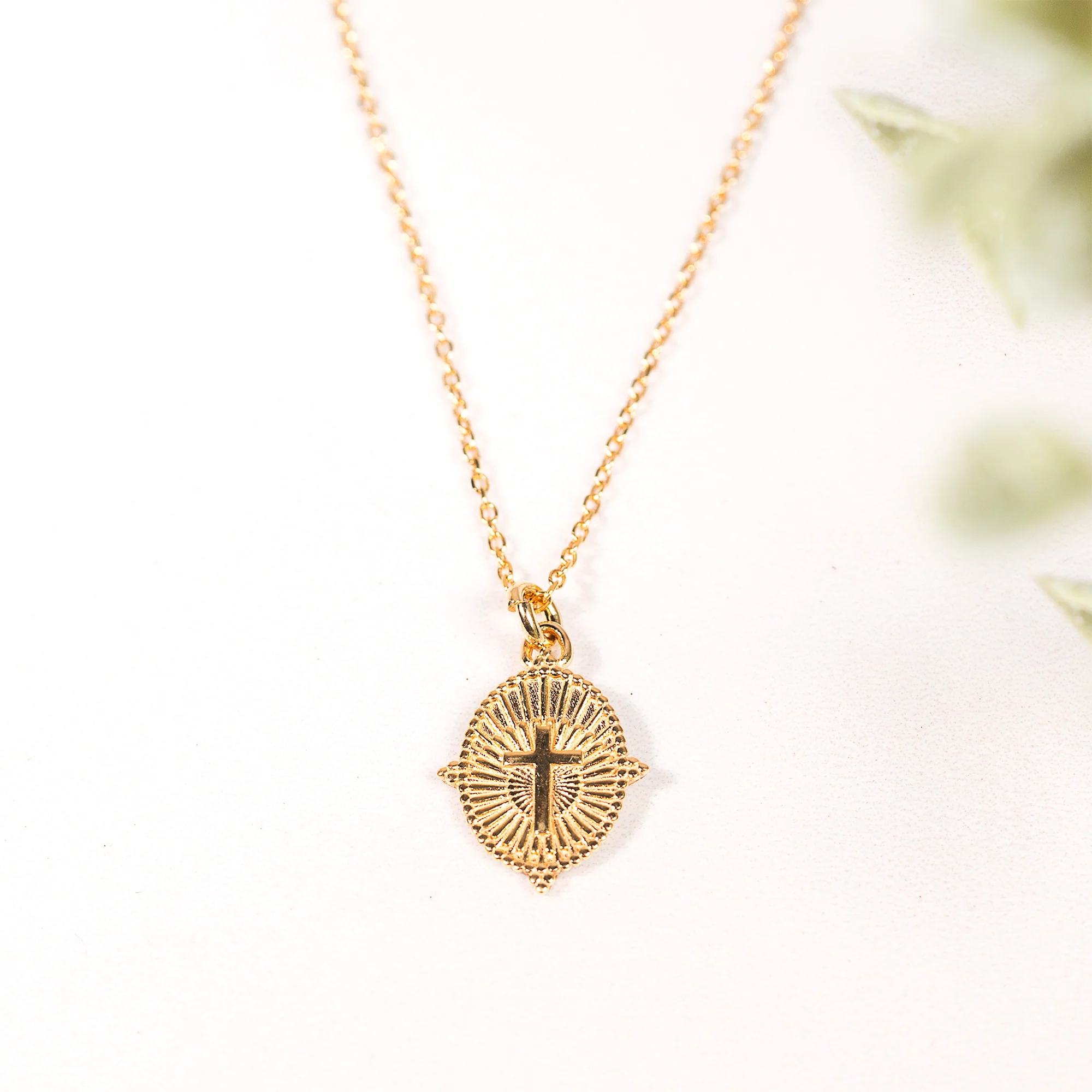 Gold Over Sterling Cross Medal on Diamond Cut Chain - Image 2