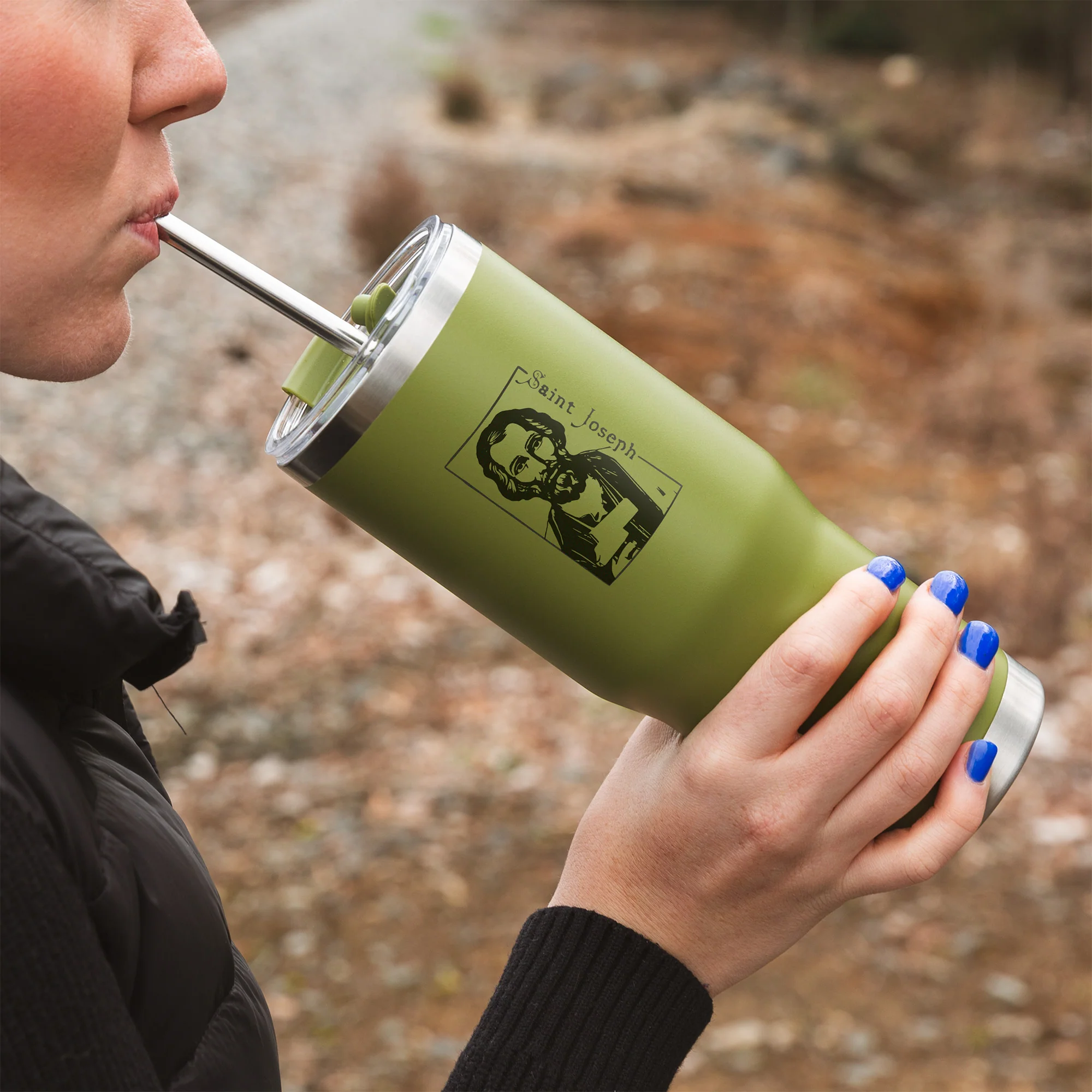 Green St. Joseph Stainless Steel Tumbler with Straw - Image 2