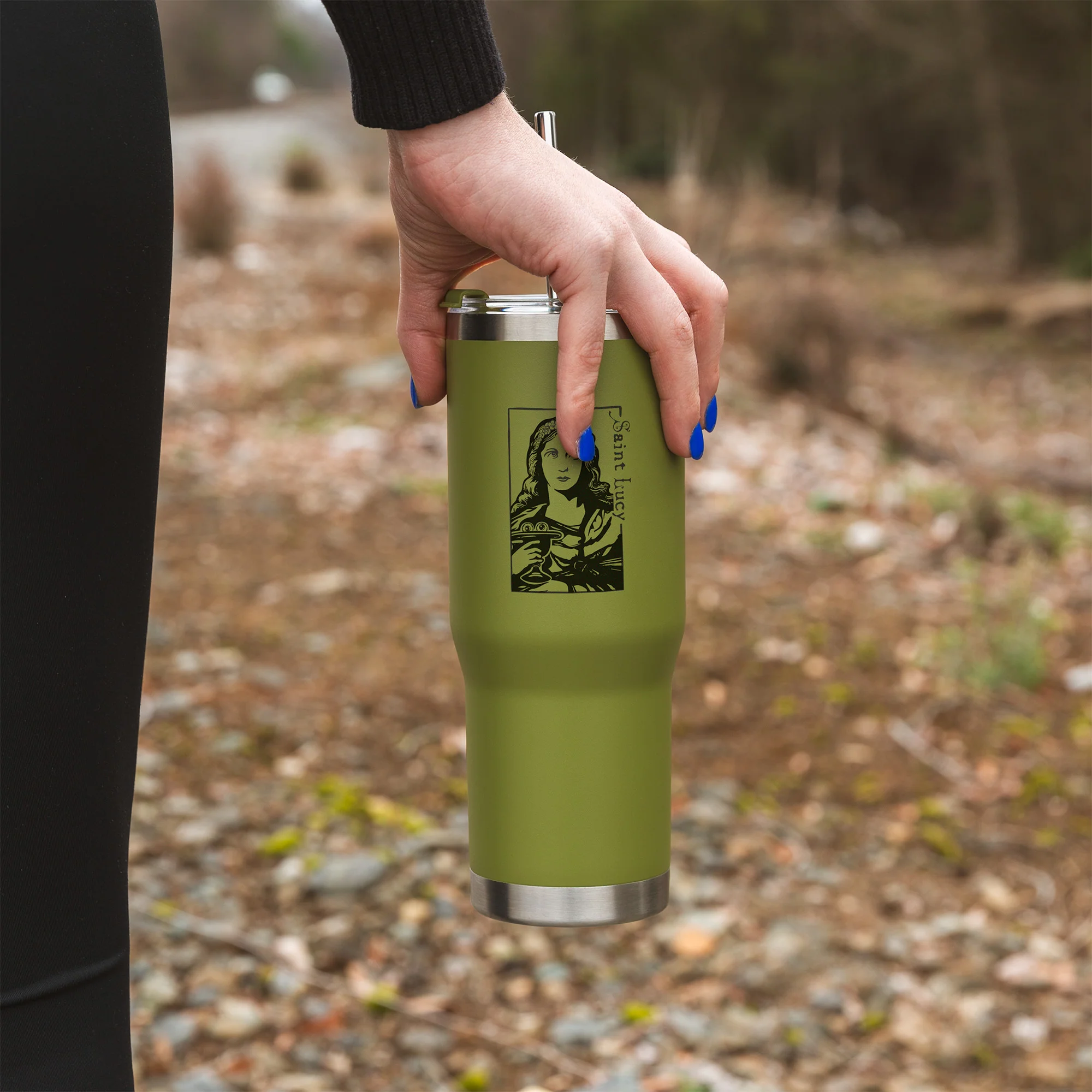 Green St. Lucy Stainless Steel Tumbler with Straw - Image 3