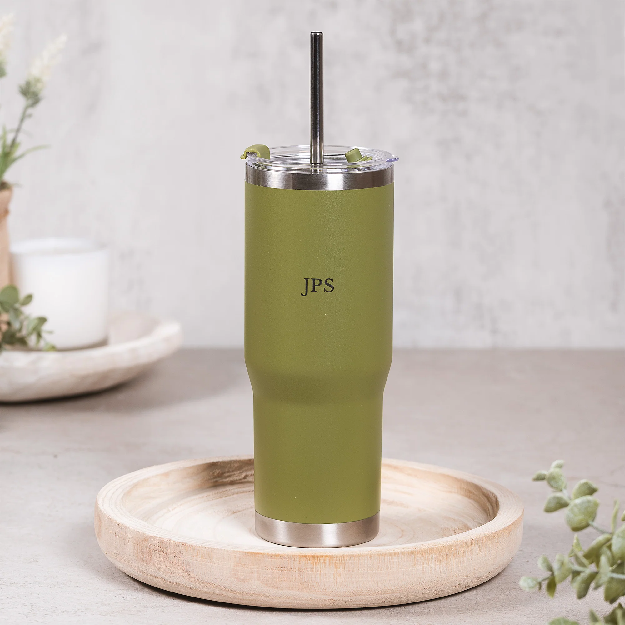 Green St. Monica Stainless Steel Tumbler with Straw - Image 5