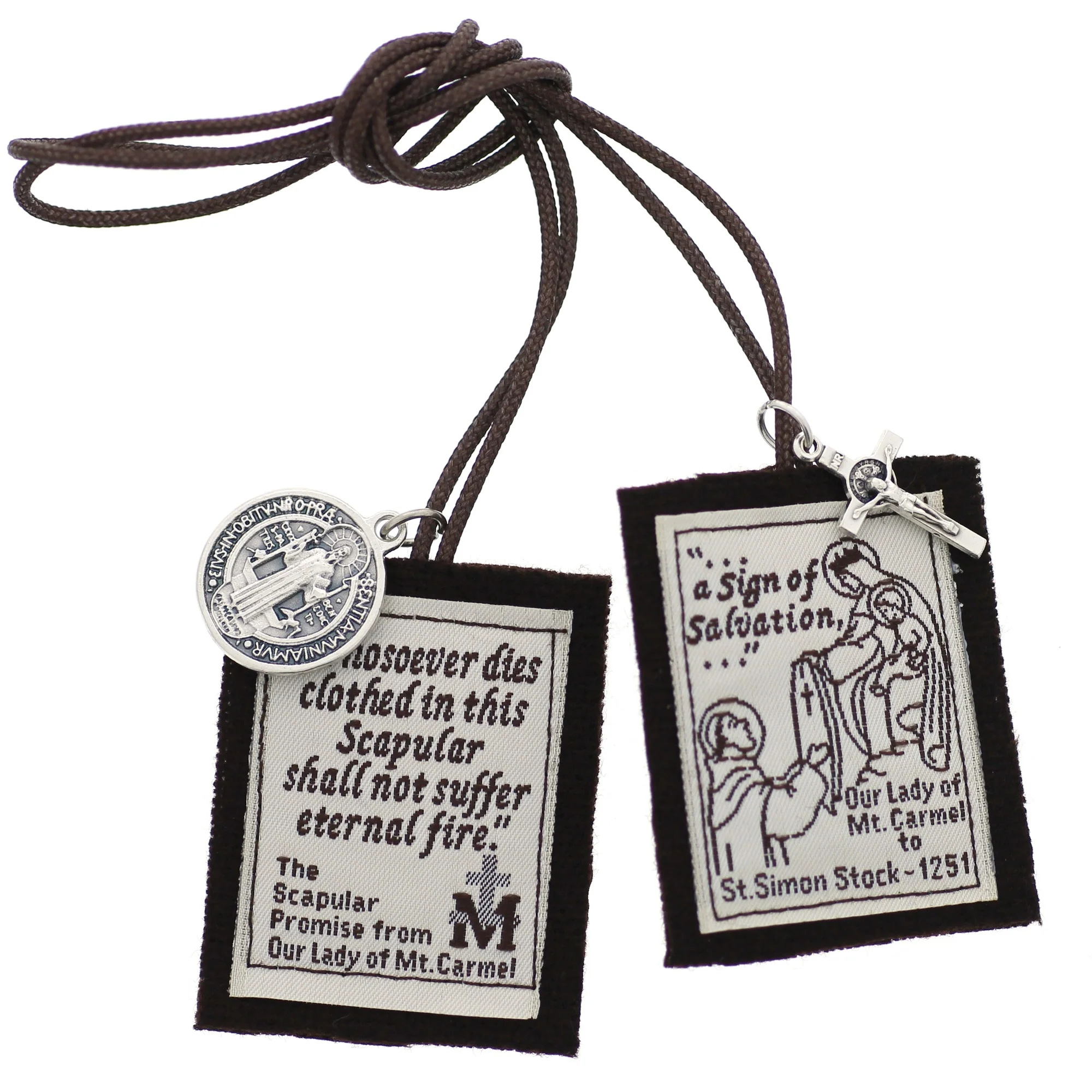 Handmade Brown Scapular with Brown Cord 14 inch - Image 2