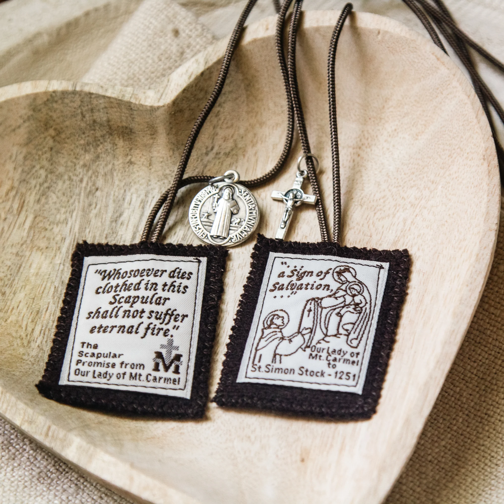 Handmade Brown Scapular with Brown Cord 18 inch