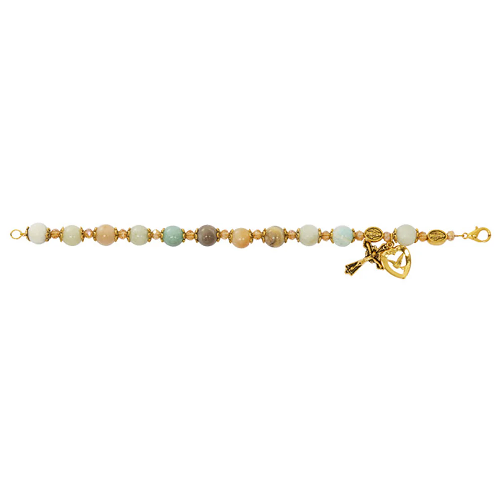 Holy Spirit Charm Amazonite Rosary Bracelet