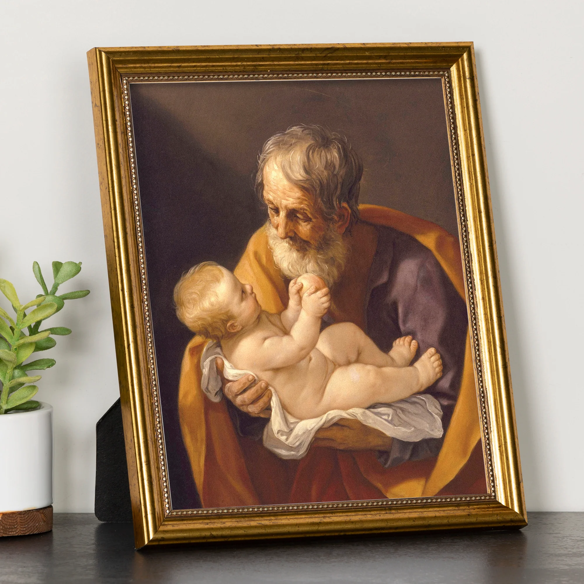 Joseph & the Christ Child Antique Gold Framed Print - Multiple Sizes