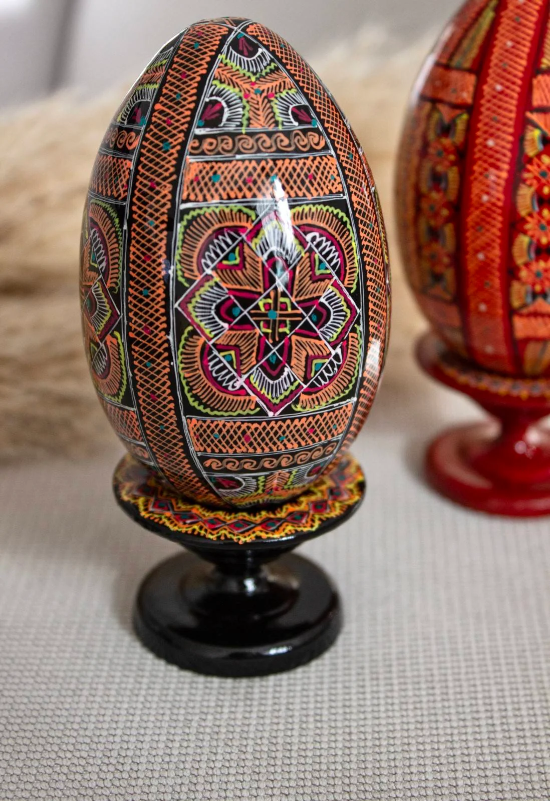 Large Ukrainian Easter Egg (Pysanky) on Stand - Image 2