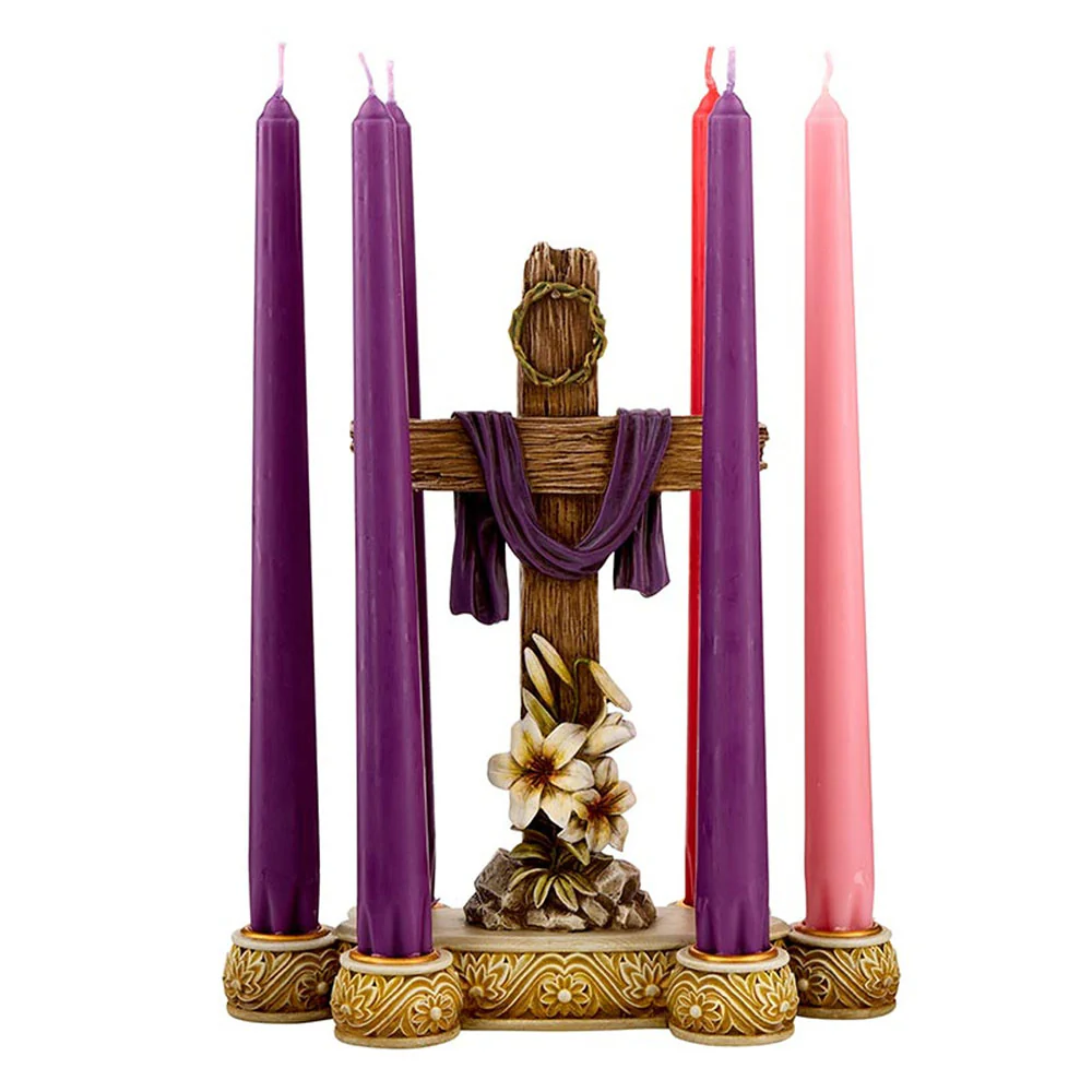 Lent Lily & Cross Candleholder with Lenten Taper Candles (Gift Set) - Image 2