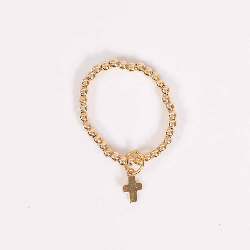 14 KT Gold Filled Mini Cross Charm Ring - Size 7/8