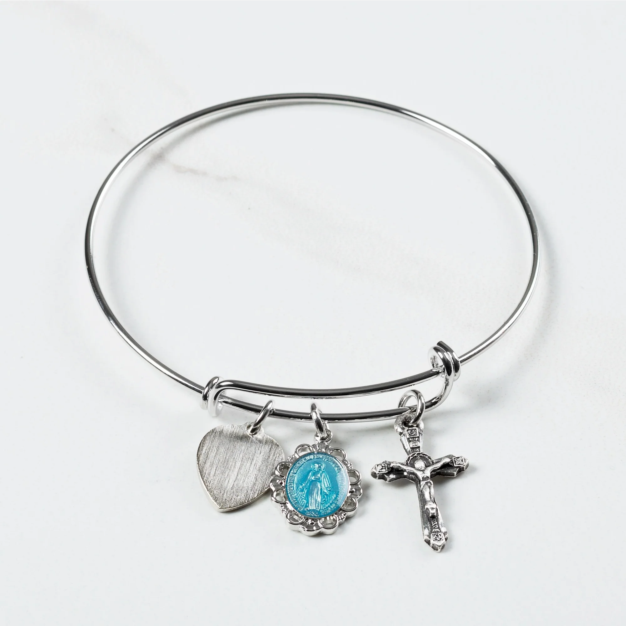 Miraculous Medal Bangle Bracelet with Engravable Heart