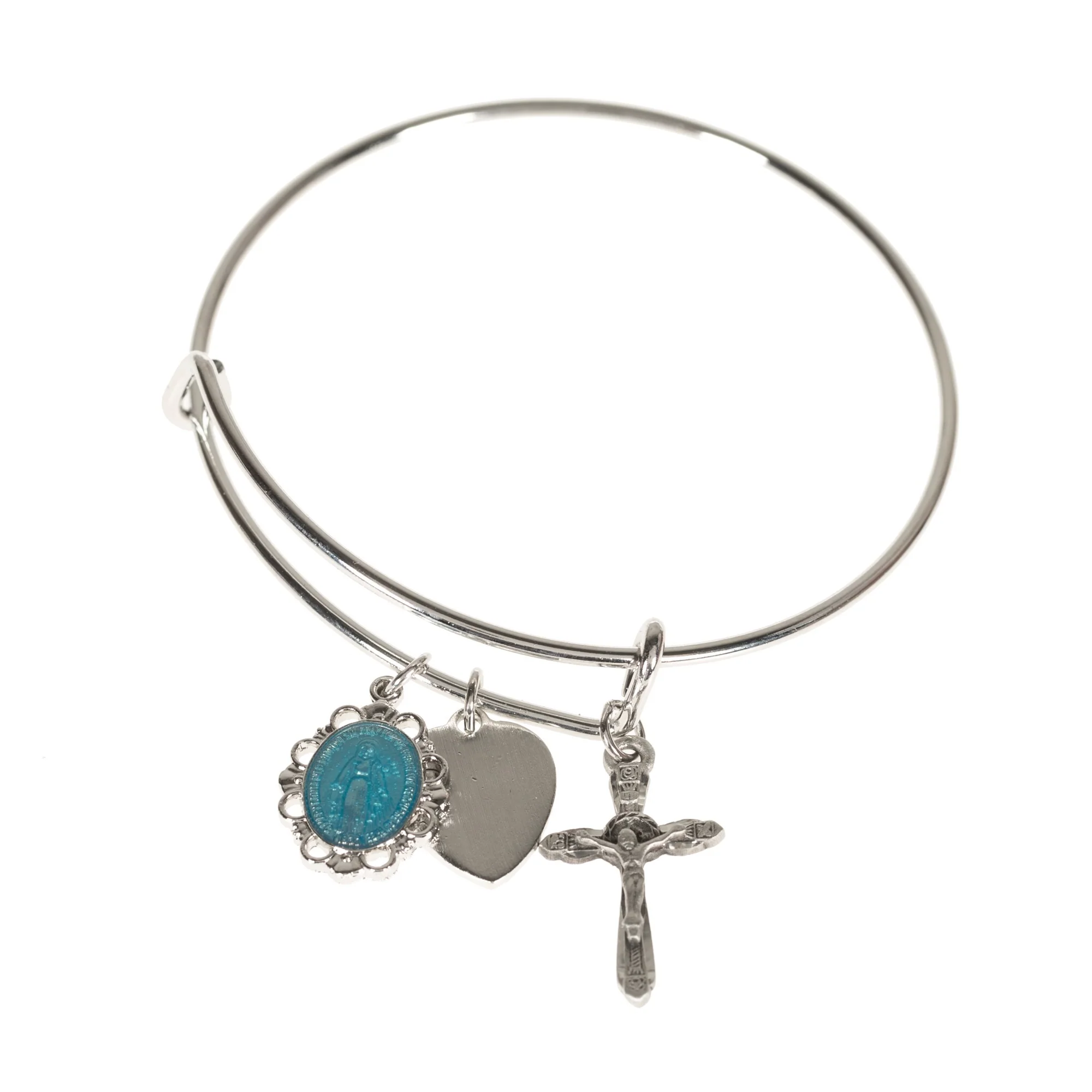 Miraculous Medal Bangle Bracelet with Engravable Heart - Image 2