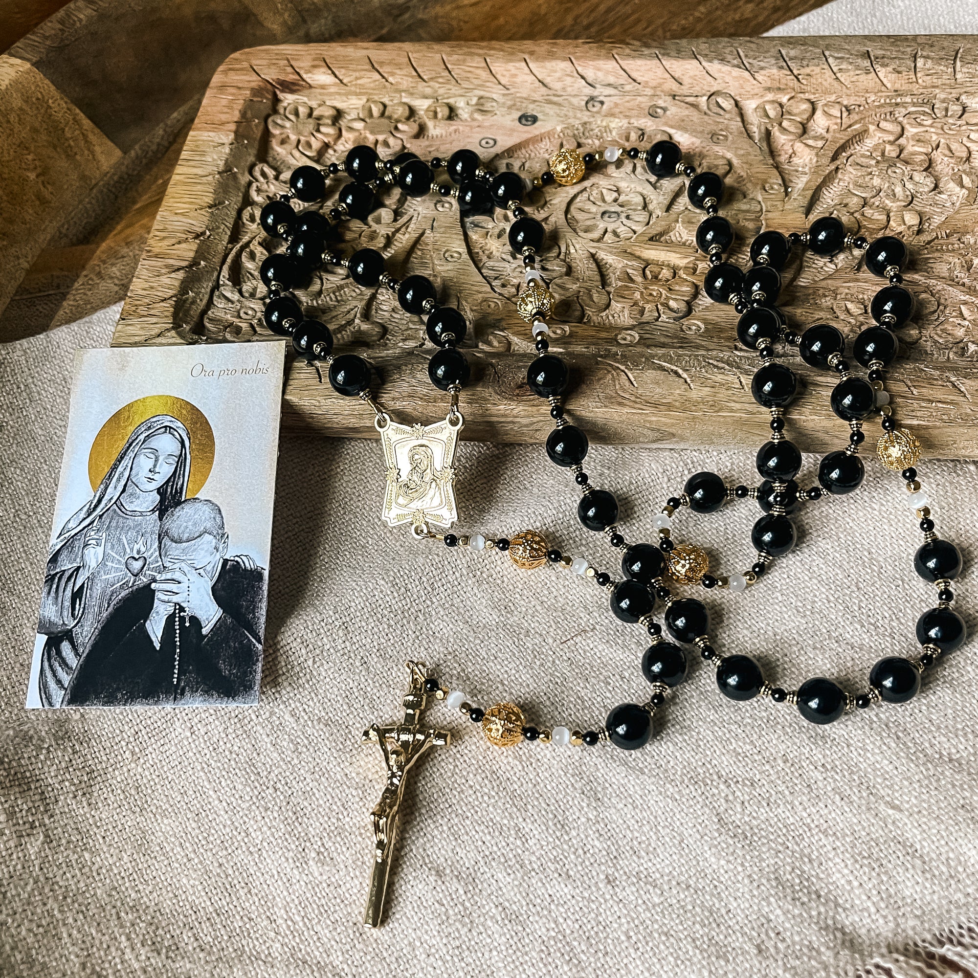 Onyx & Gold Rosary for Priests - Image 2
