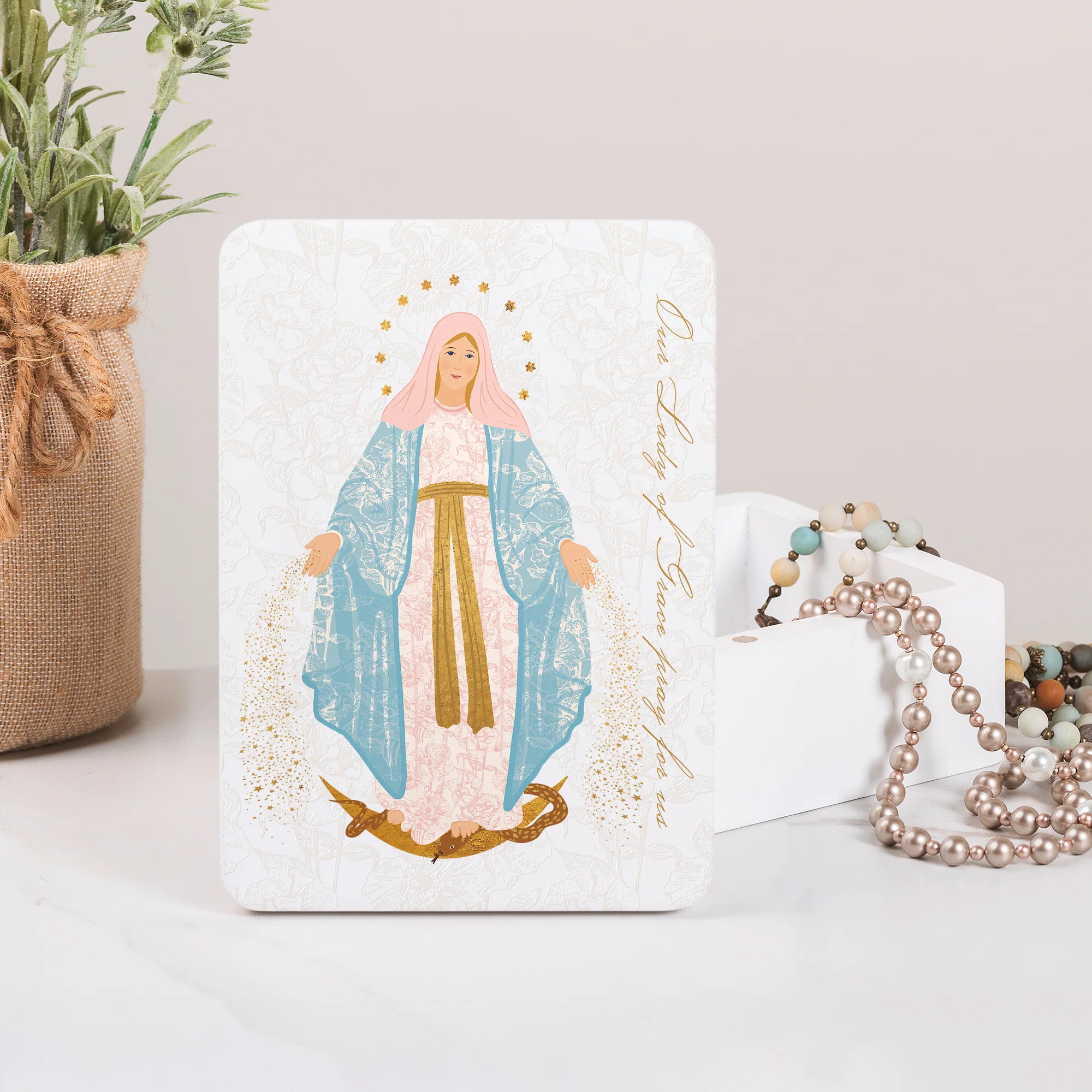 Our Lady of Grace Toile Rosary Keepsake Box - Image 2