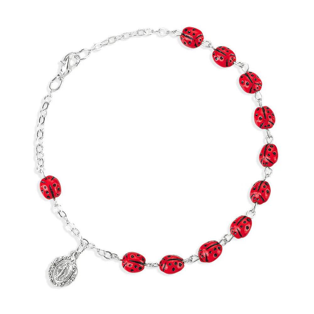 Our Ladys Bug Rosary Bracelet with Prayer Card