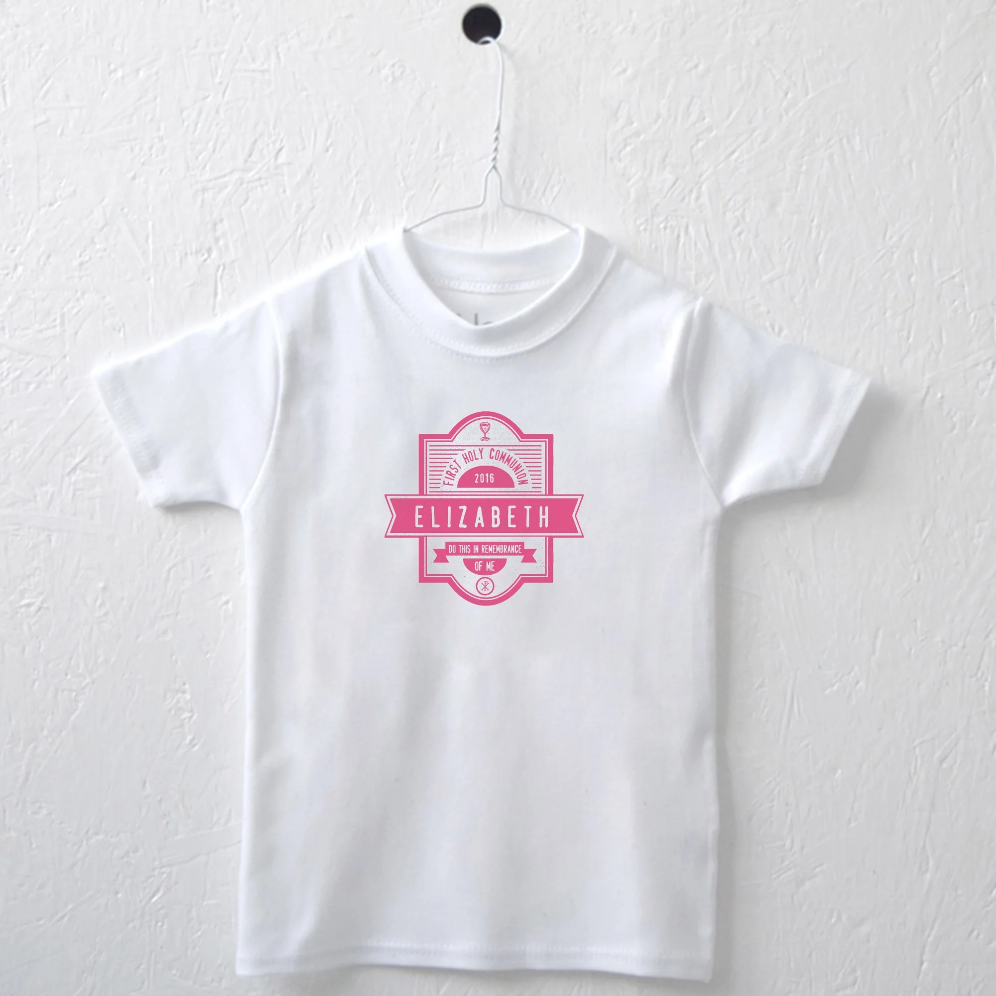 Personalized First Communion Tee - White with Pink - Image 4