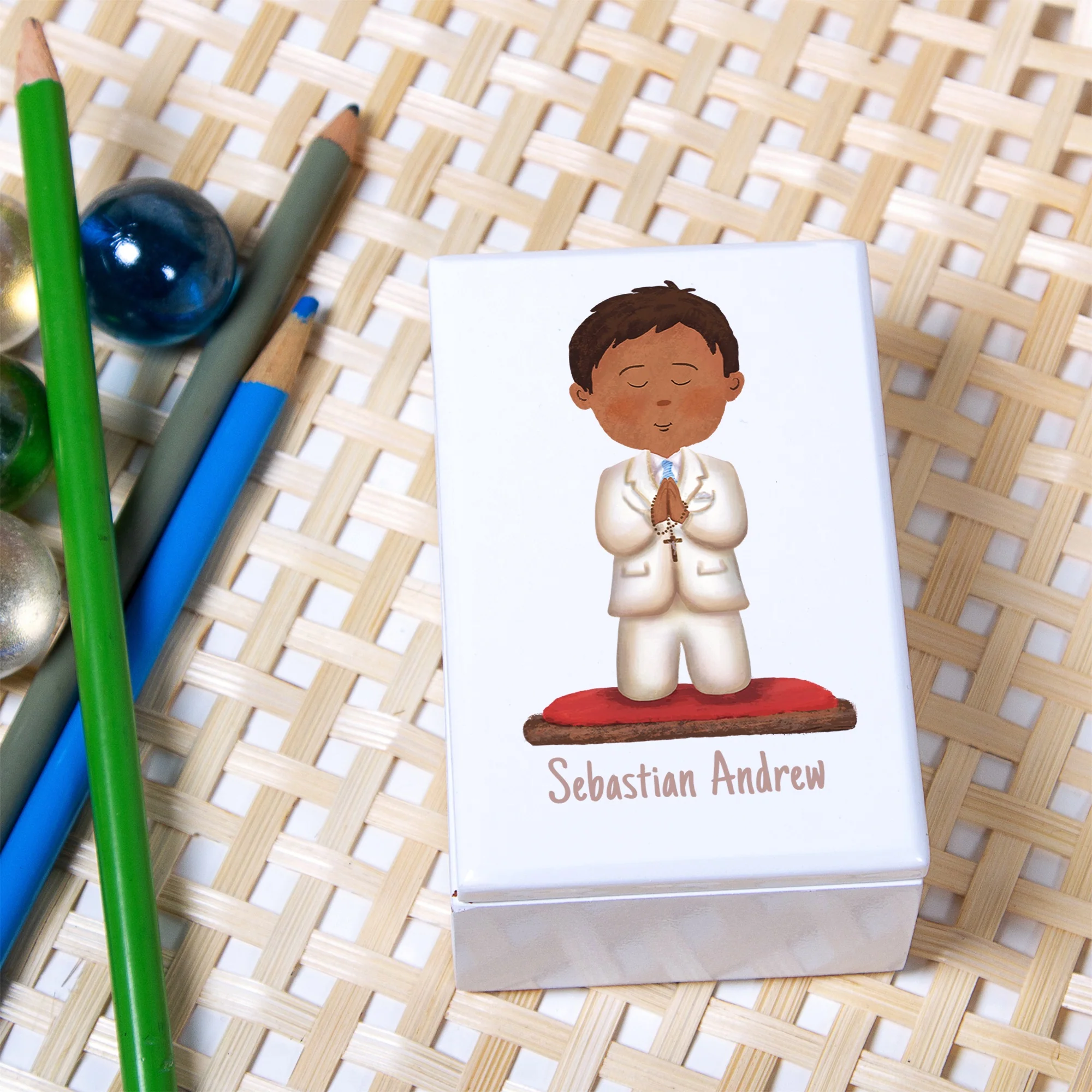 Personalized First Communion White Keepsake Box for Boys - Image 2