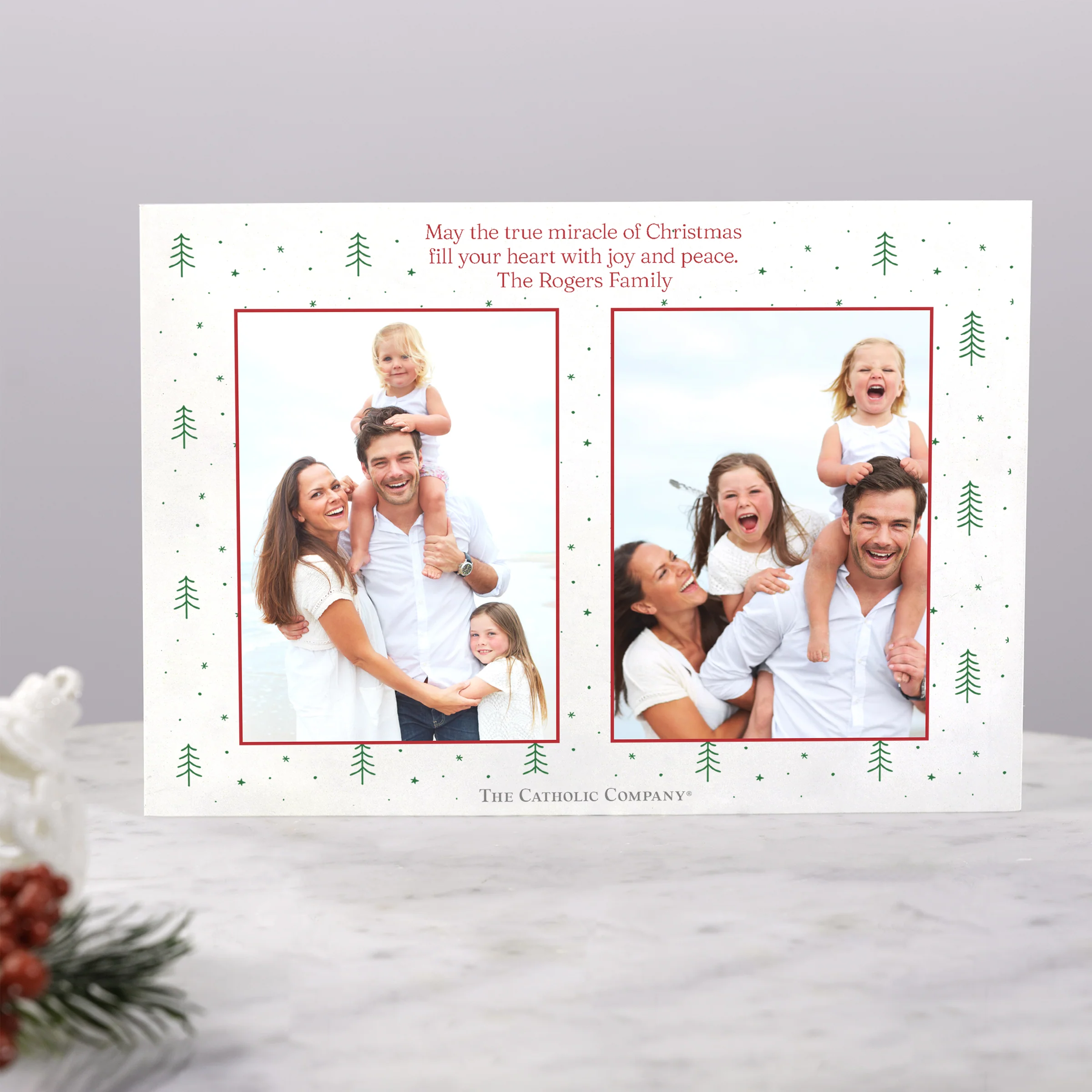 Personalized Merry Christmas Trees & Snowflakes Photo Christmas Cards - Image 4