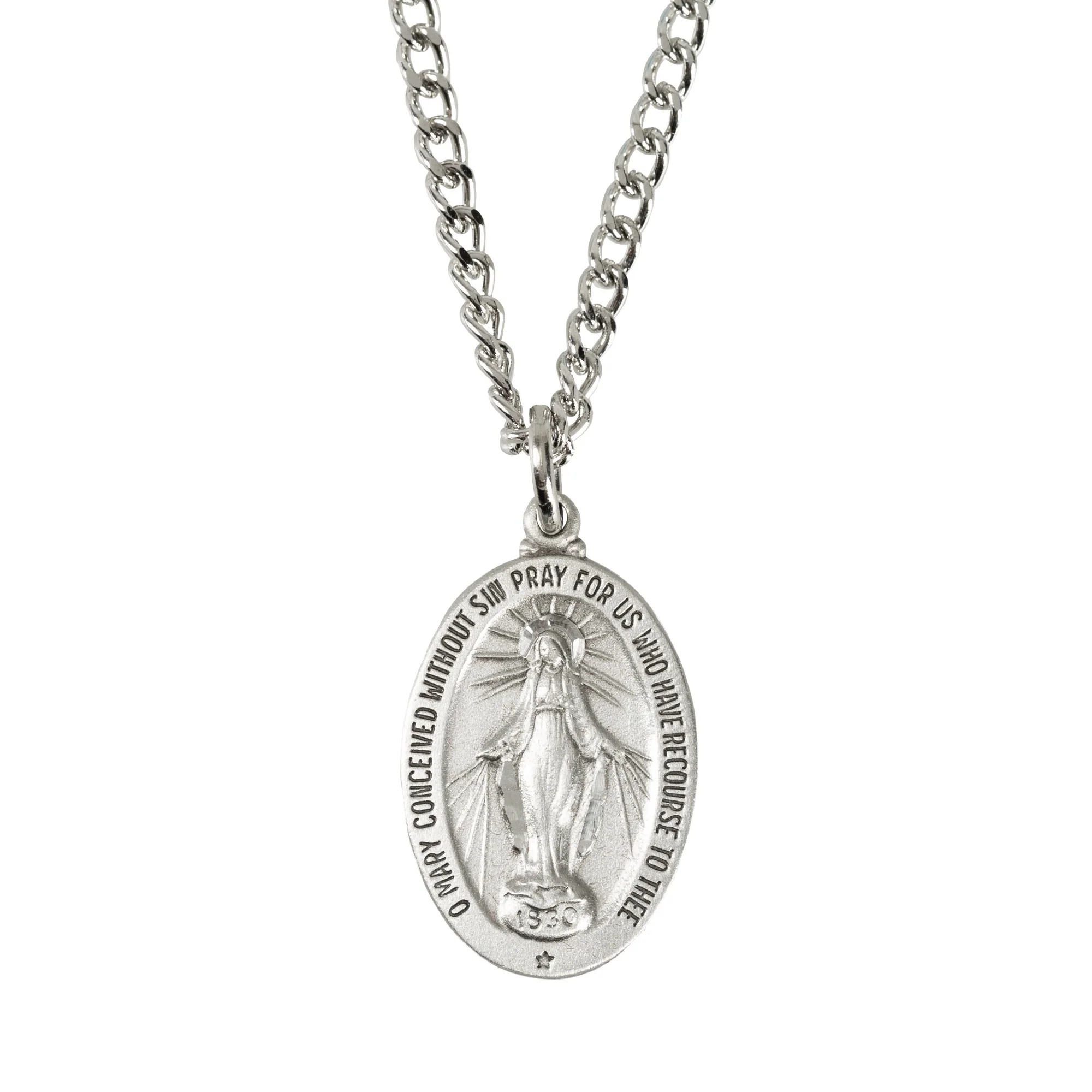 Pewter Miraculous Medal with 24" Chain