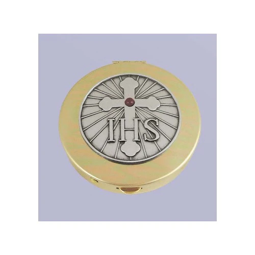 Polished Brass Pyx with Cross and Red Crystal