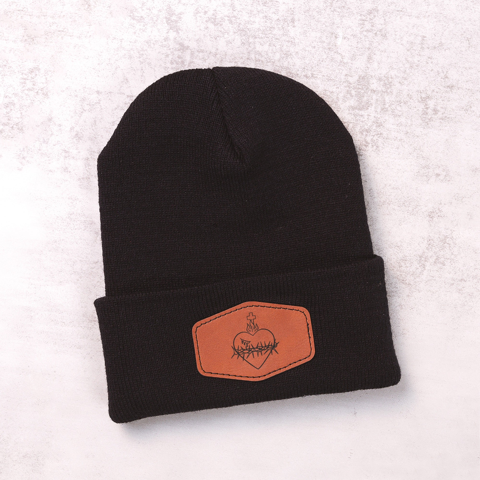 Sacred Heart Leather Patch Beanie - Image 2