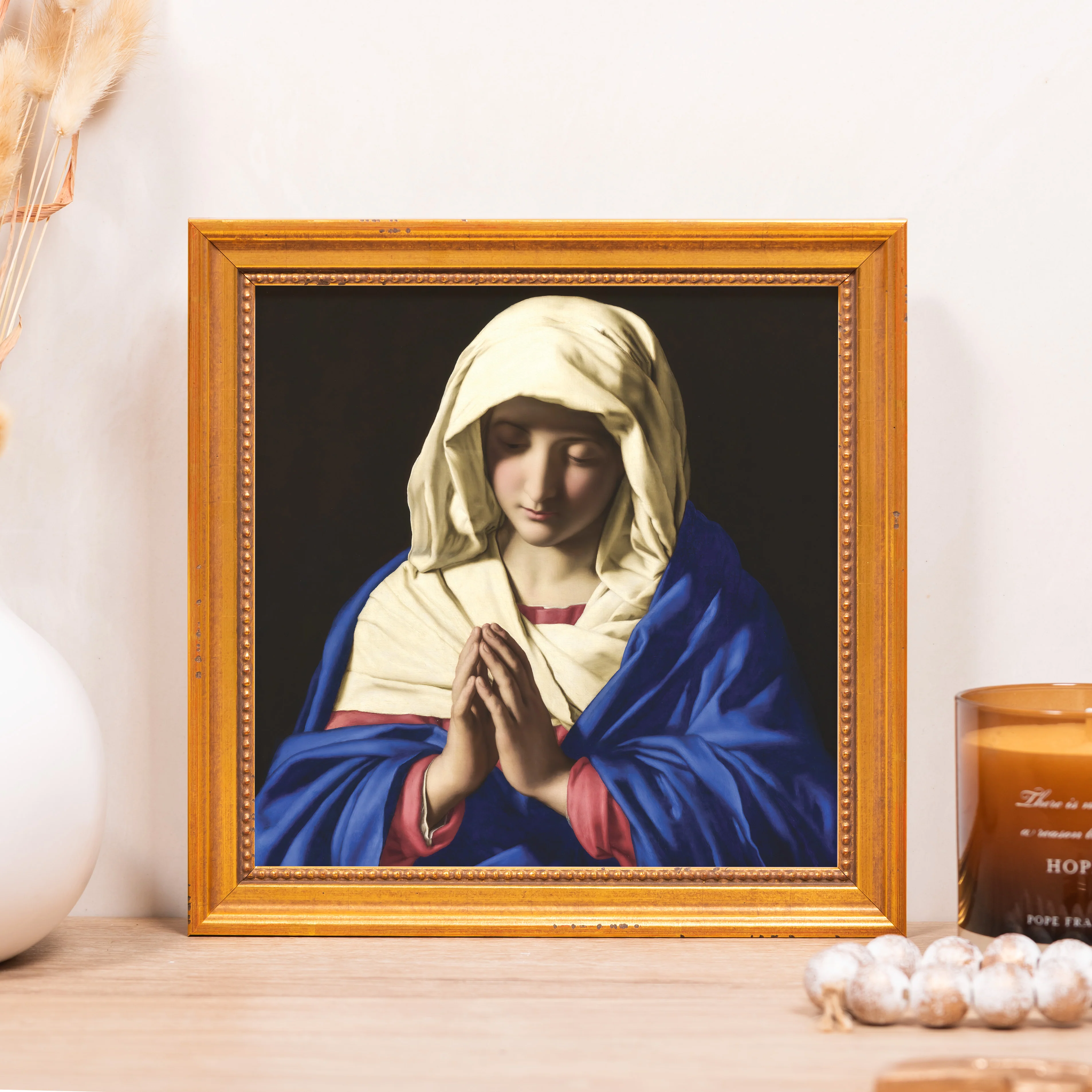 Sassoferrato's Virgin in Prayer Framed Canvas - Sacred Mini Collection - Image 4
