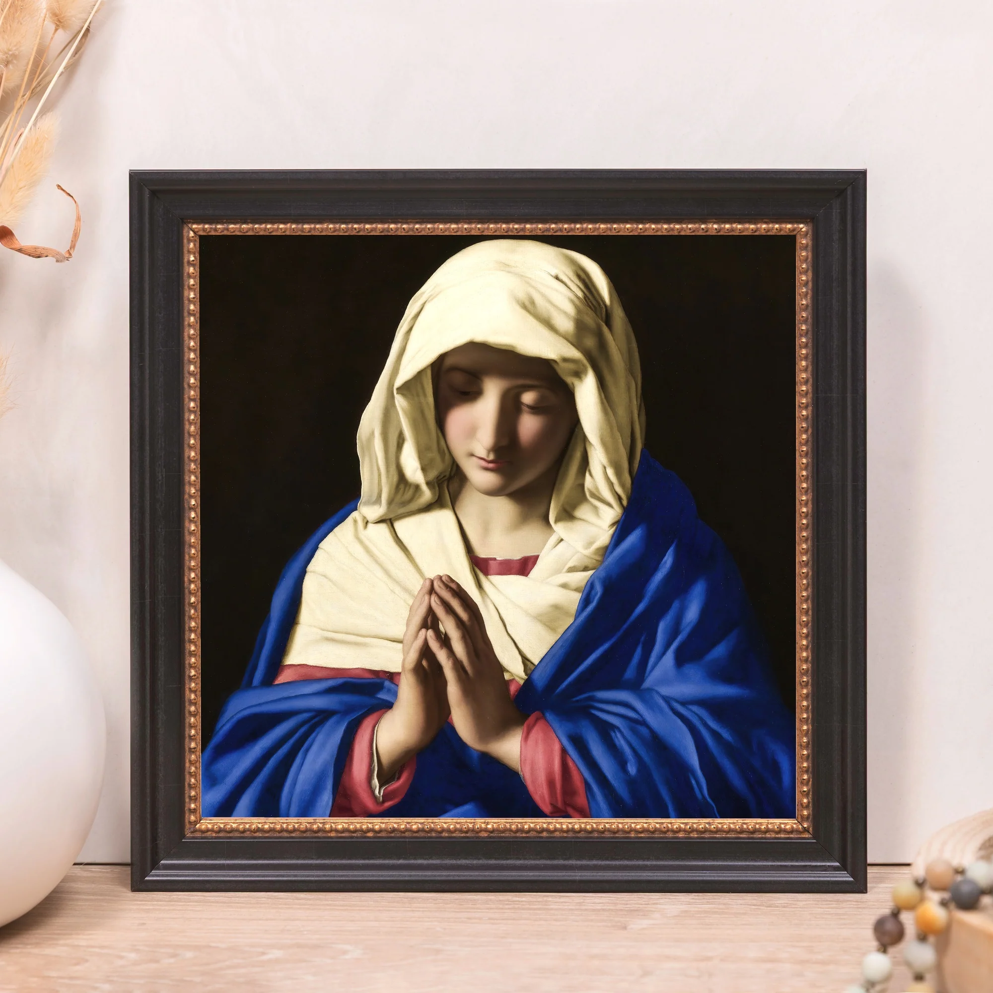 Sassoferrato's Virgin in Prayer Framed Canvas - Sacred Mini Collection - Image 9