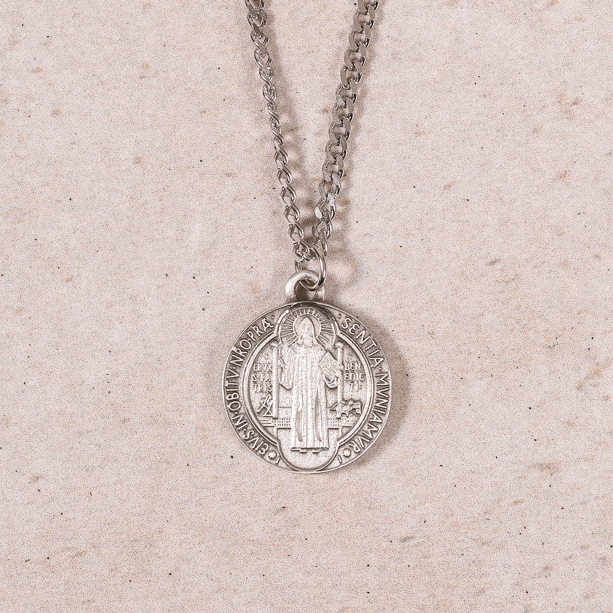 St. Benedict Antiqued Silver Medal, 24" chain