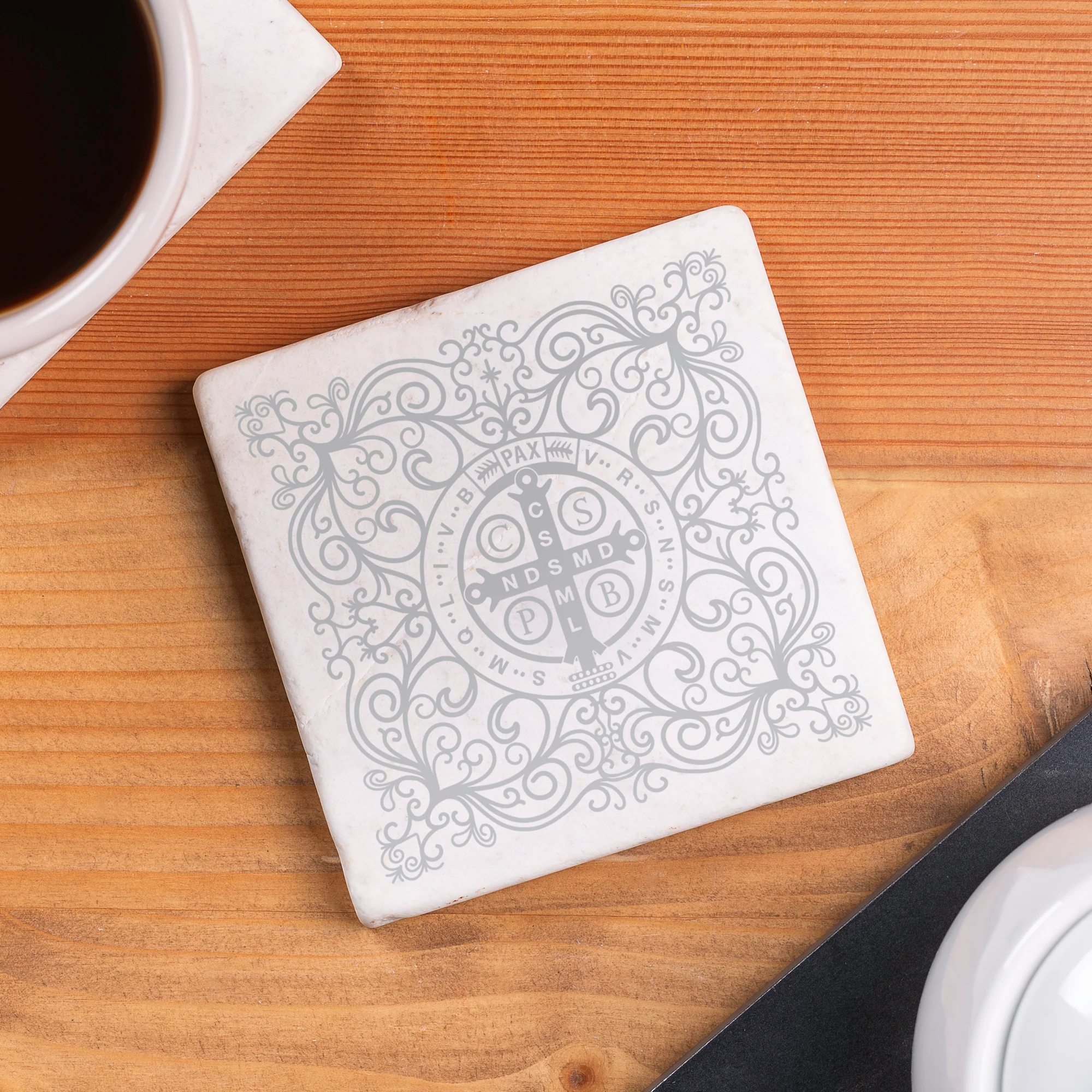 St. Benedict Filigree Stone Coaster - Image 4