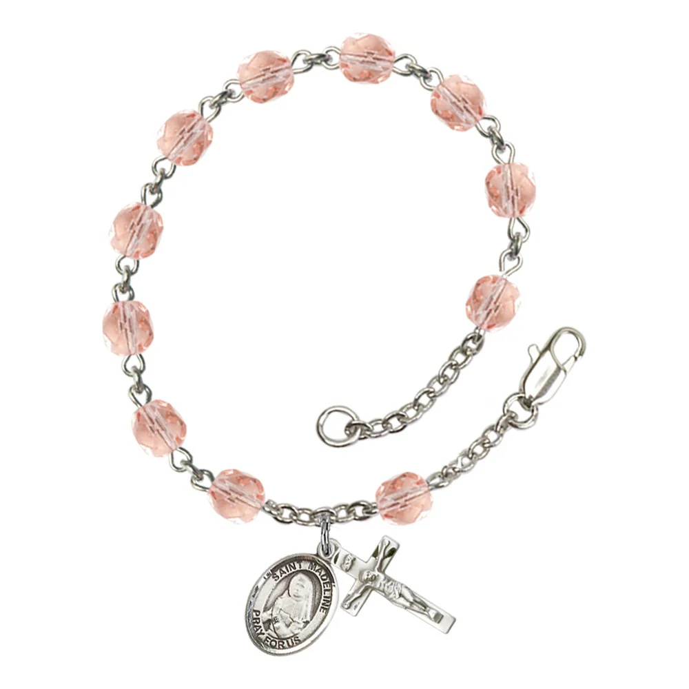 St. Madeline Sophie Barat Pink October Rosary Bracelet 6mm