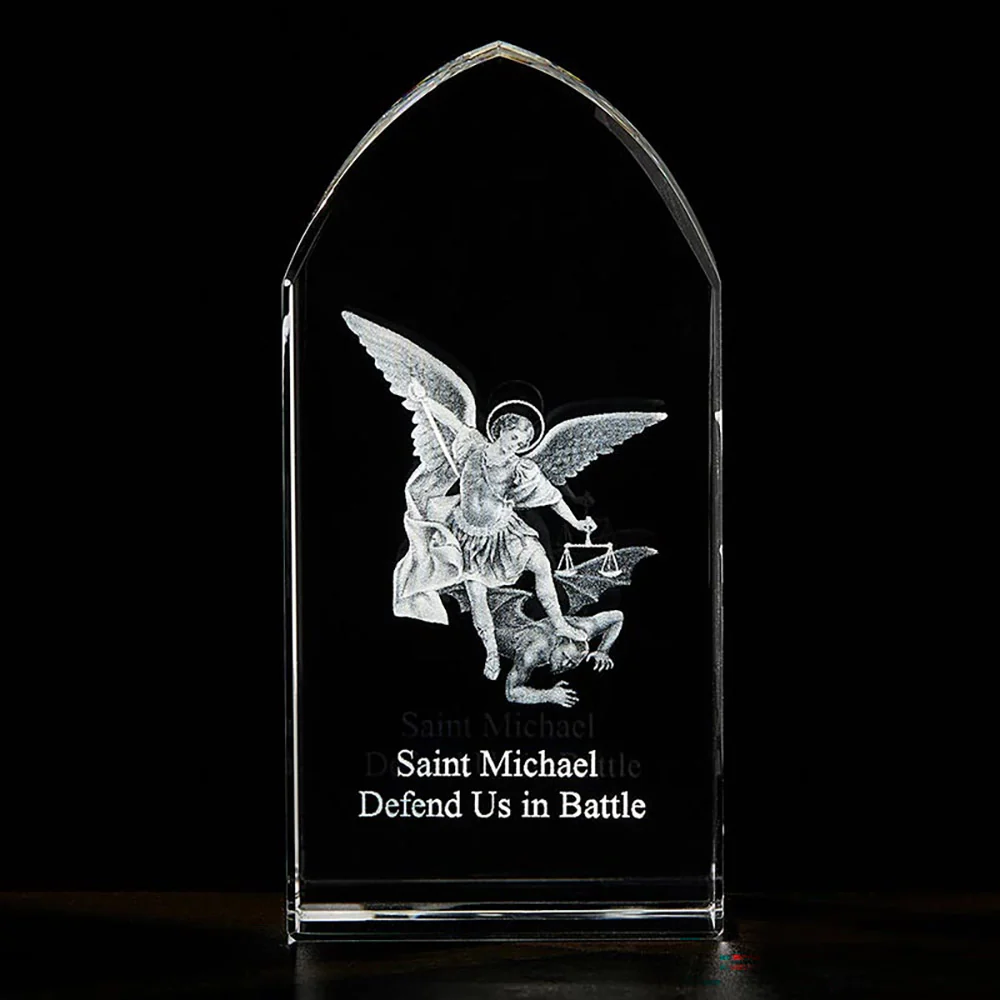St. Michael Etched Glass Standing Plaque - 3.25"