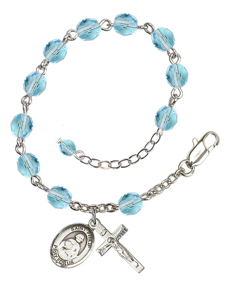 St. Philip The Apostle Aqua Blue March Rosary Bracelet 6mm