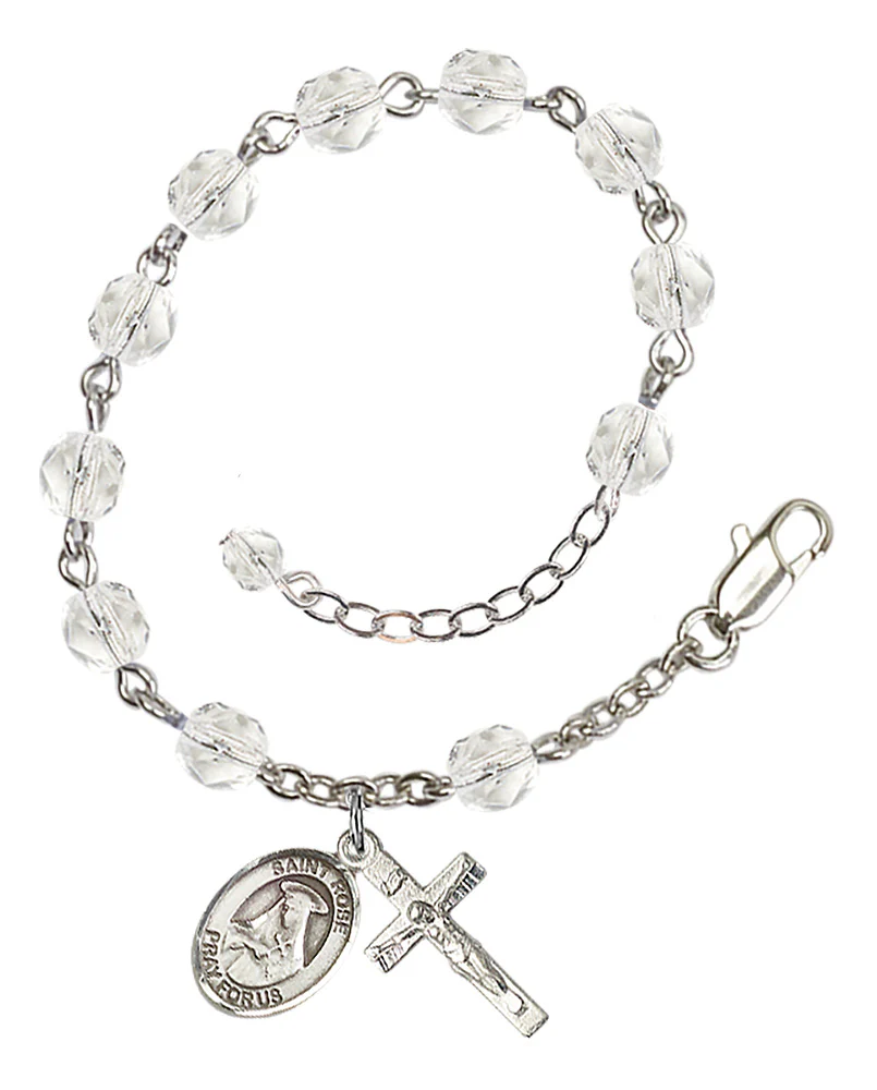 St. Rose Of Lima Crystal April Rosary Bracelet 6mm
