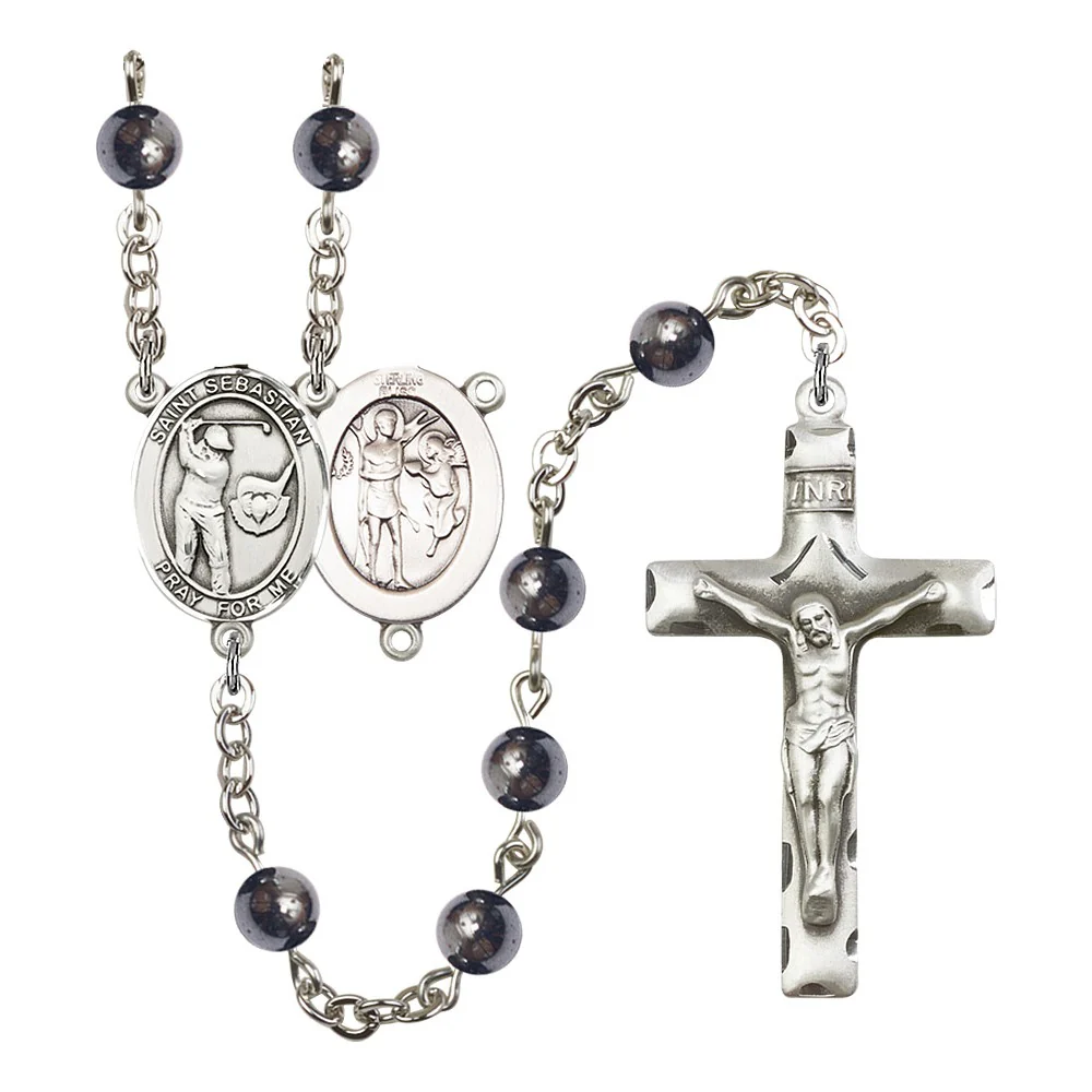 St. Sebastian / Golf 6mm Hematite Rosary
