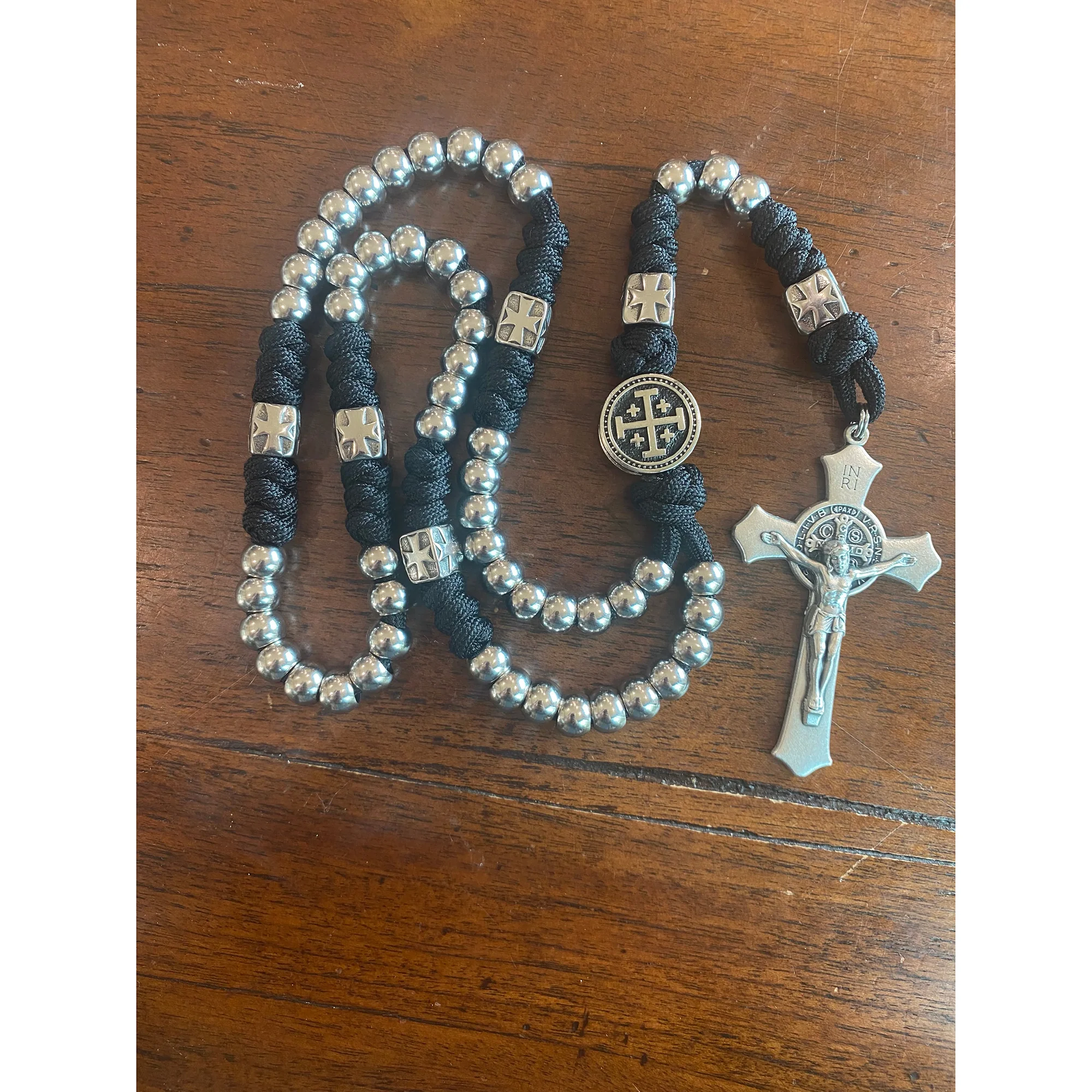 Stainless Steel Jerusalem Cross & St. Benedict Rosary - Image 2